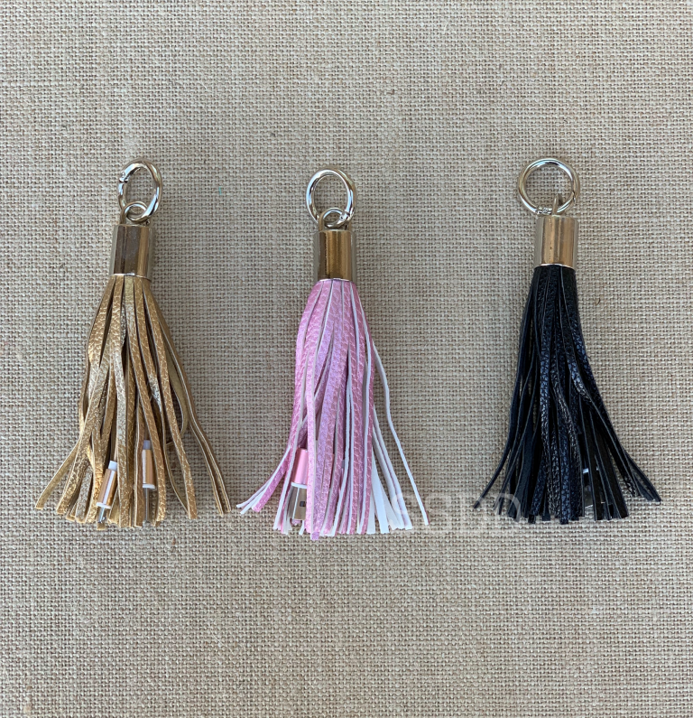 Olivia Tassel Charger Keychain Apple Speckled Sparrow