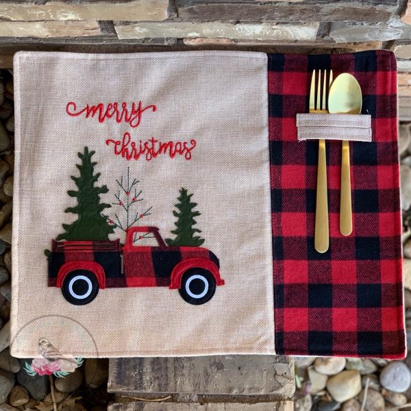 Merry Christmas Plaid Silverware Holder Placemat