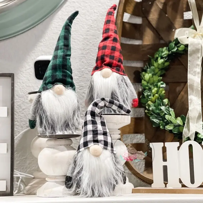 Buffalo Plaid Gnome Shelf Sitter