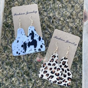 Brea Animal Print Cow Tag Earrings