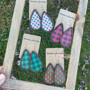 Laney Wood Teardrop Christmas Earrings